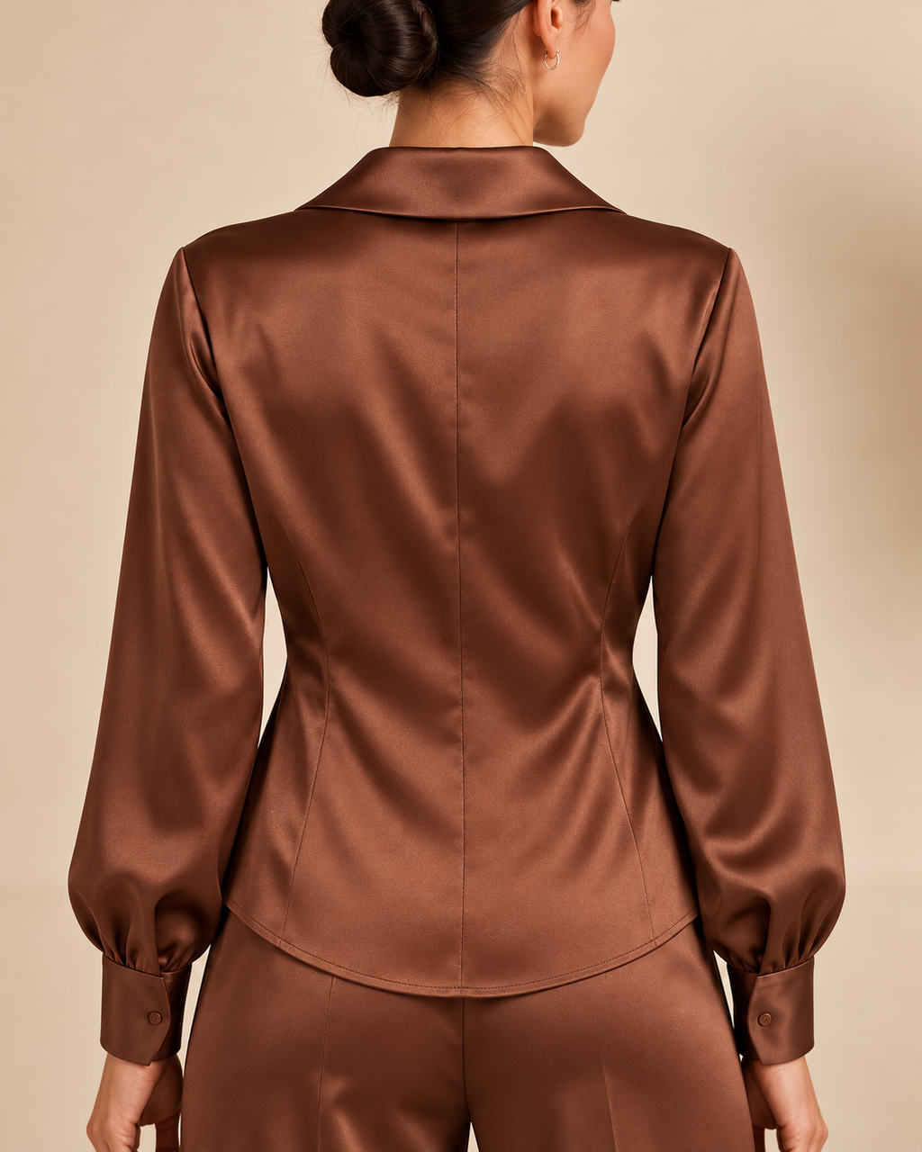 Chocolate satin set garment detail 8