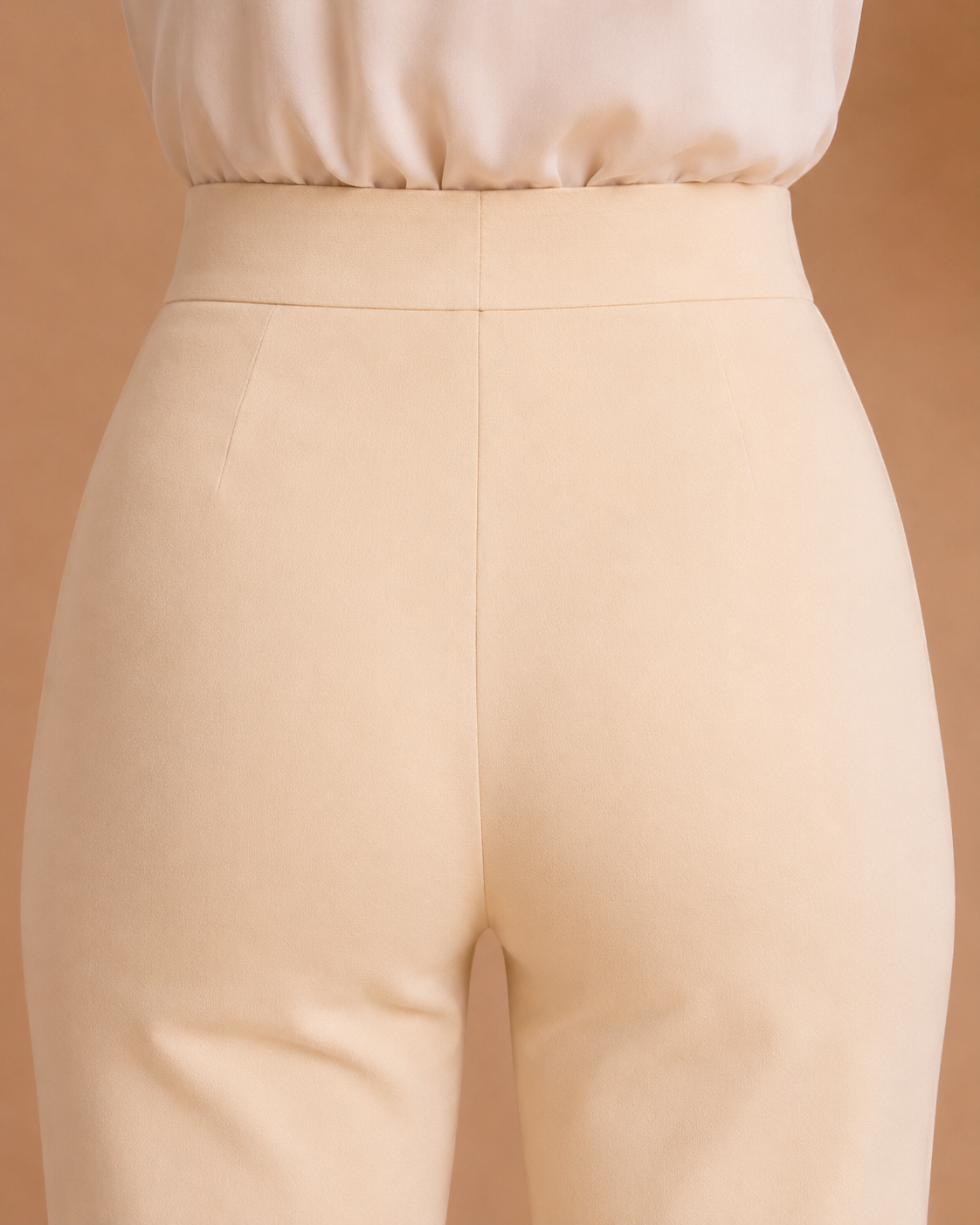 Ivory trousers back waistband and seam detail