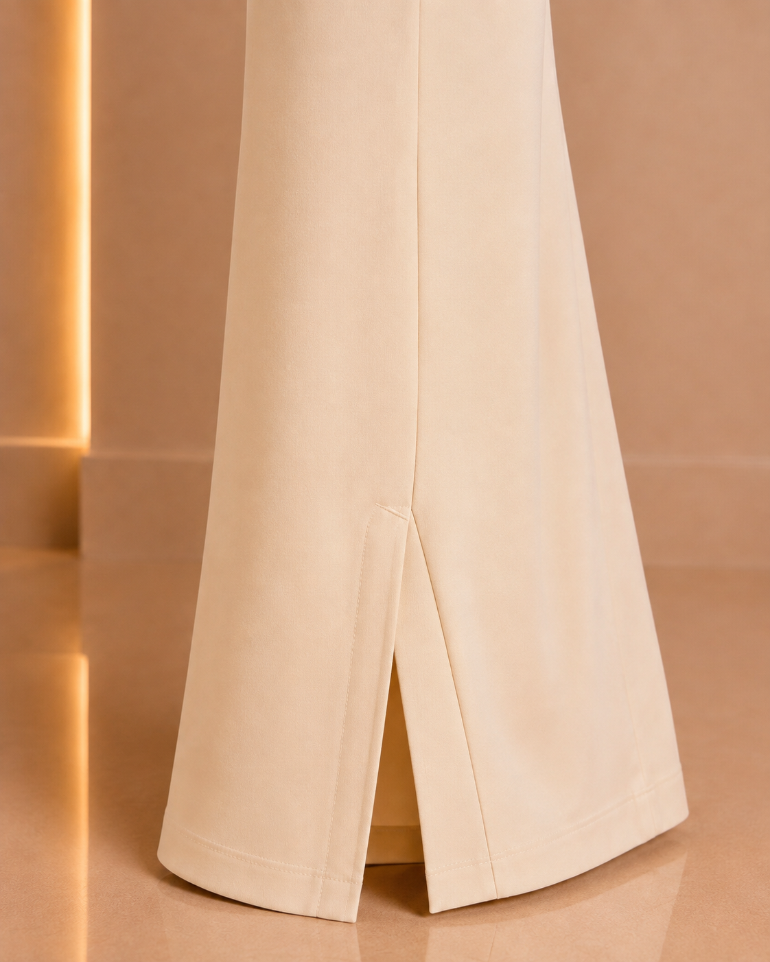 Ivory flare trousers hem slit detail
