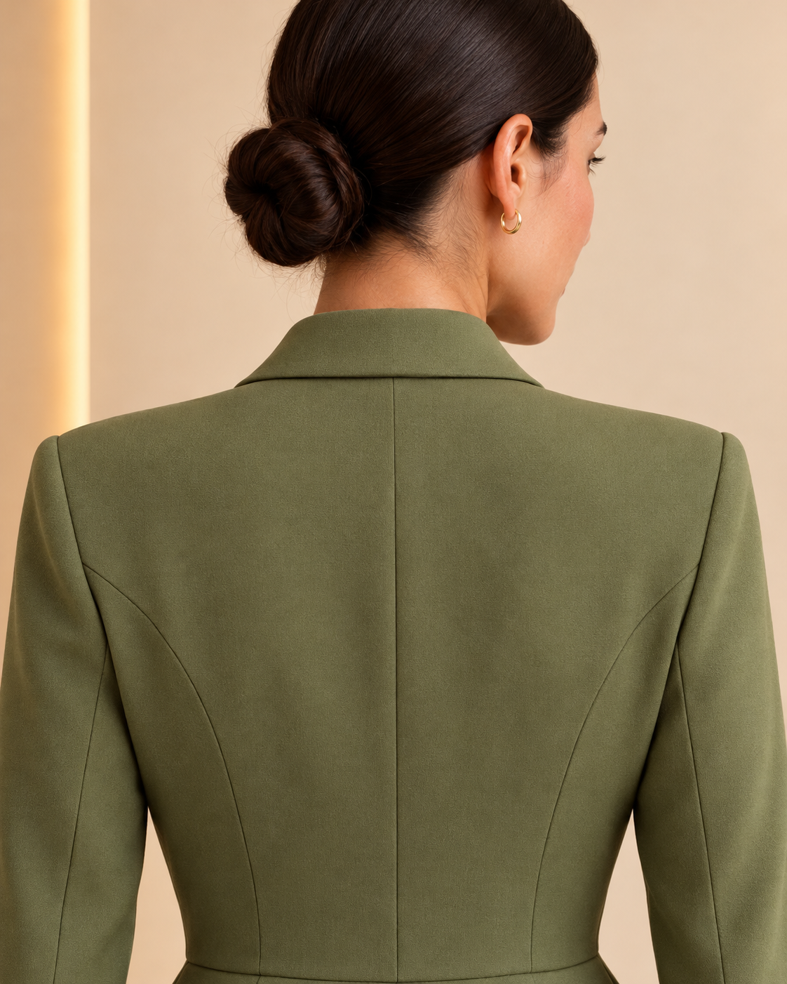 Olive green peplum suit – garment detail 8