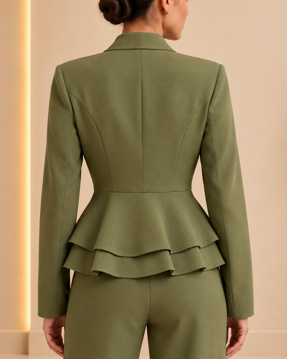 Olive green peplum suit – back panel details