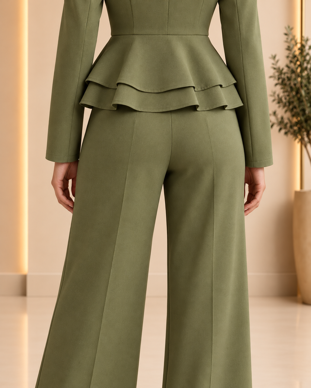 Olive green peplum suit – garment detail 10