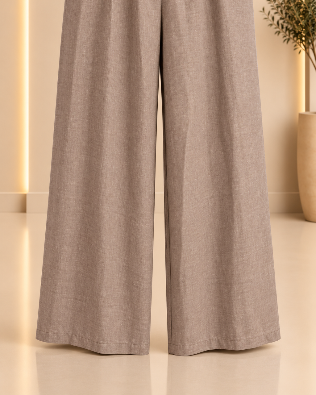 Wide trouser leg and hem detail