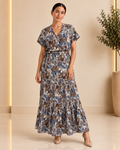 Textured Botanical Wrap Maxi Dress front view