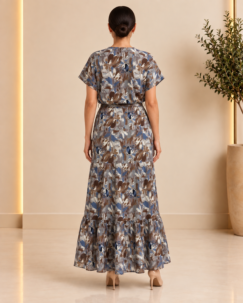 Textured Botanical Wrap Maxi Dress back view