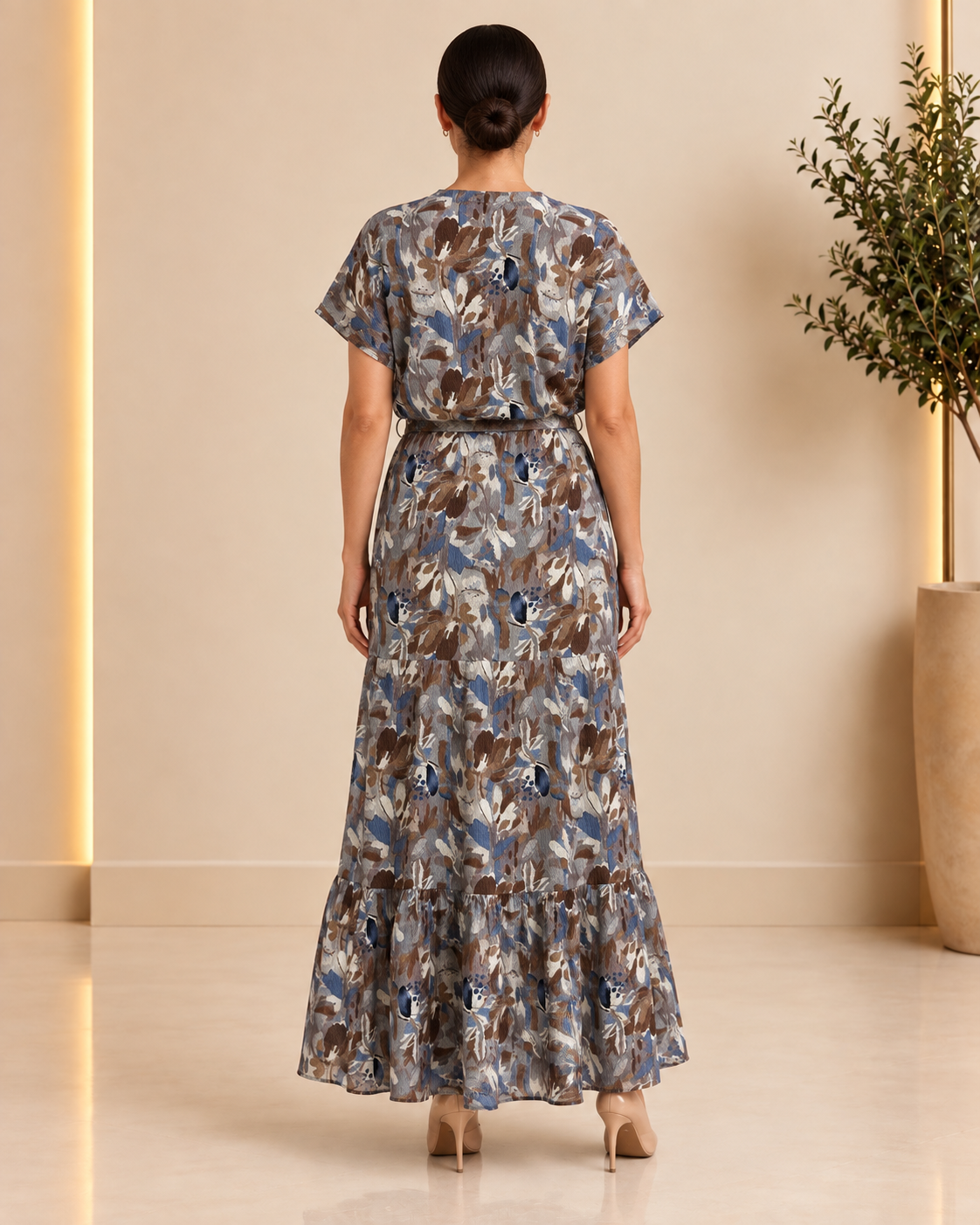 Textured Botanical Wrap Maxi Dress back view