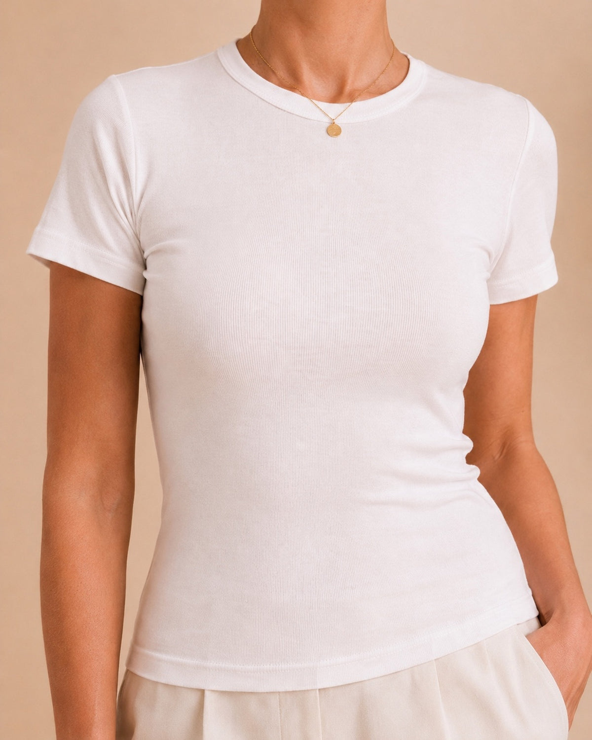 White fitted T-shirt front view
