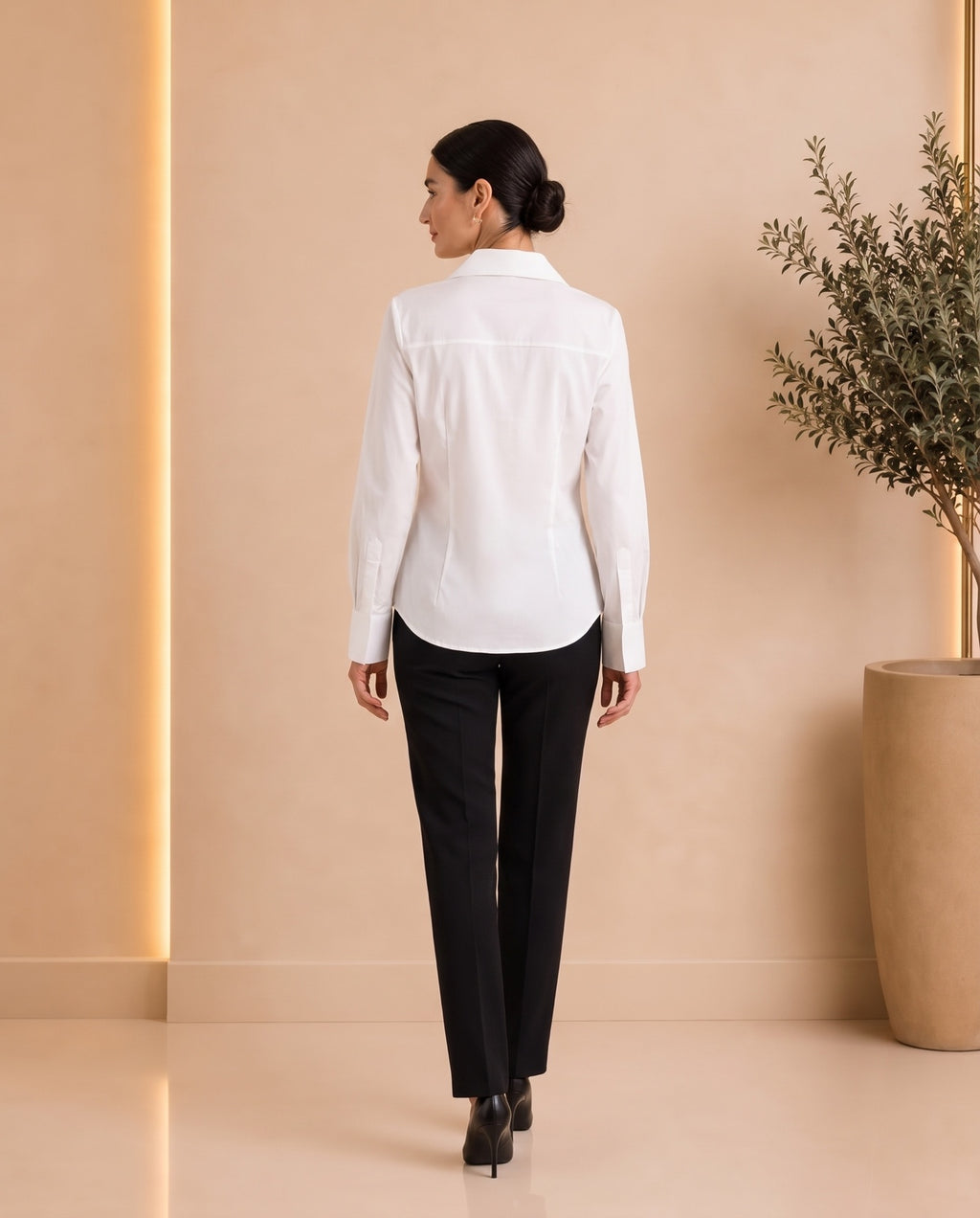 White pintuck fitted shirt back view