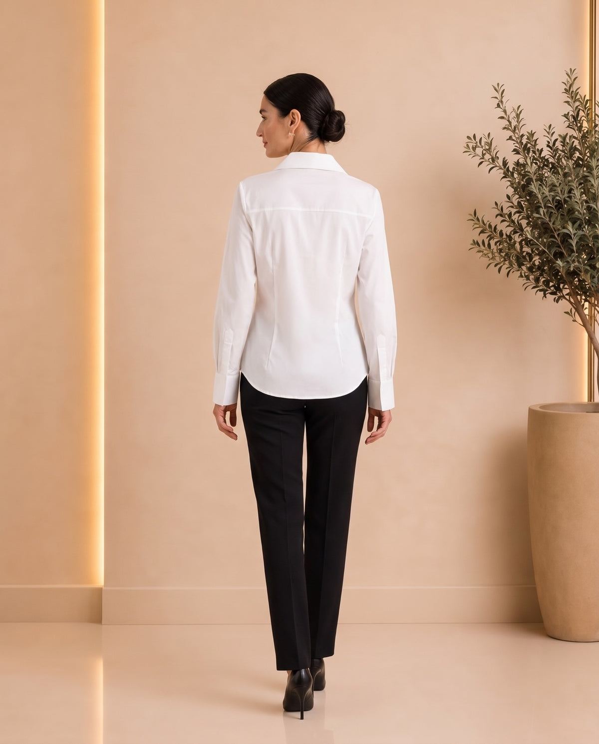 White pintuck fitted shirt back view