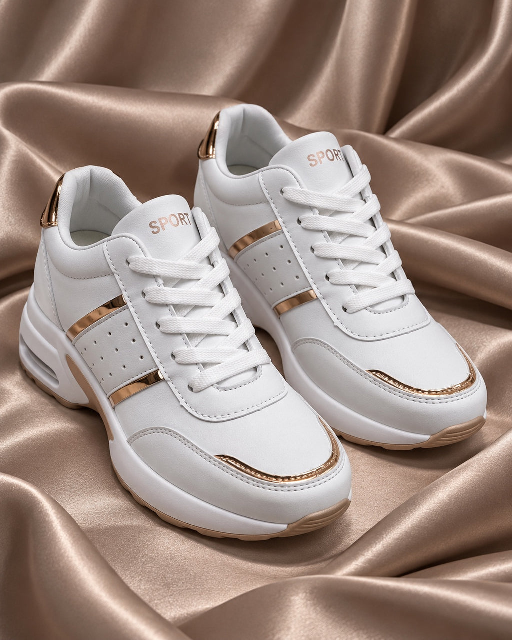 White Rose Gold Platform Sneakers - main