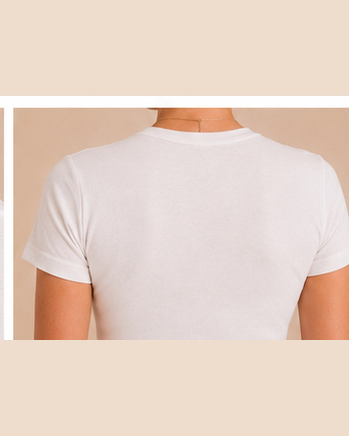 White T-shirt back shoulder and sleeve seam detail