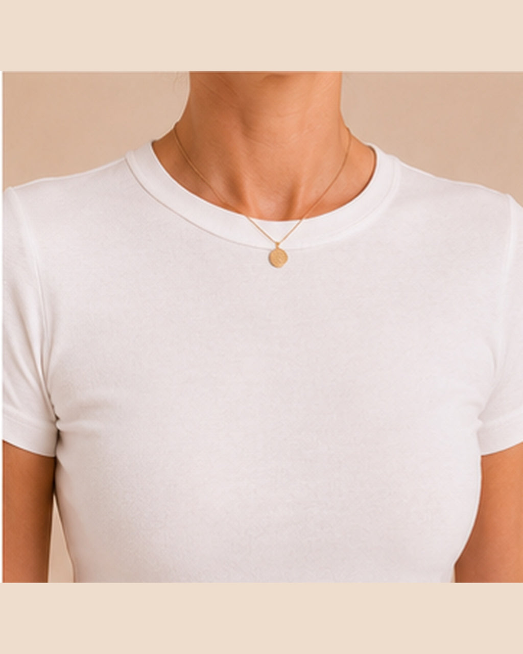 White T-shirt crew neckline detail