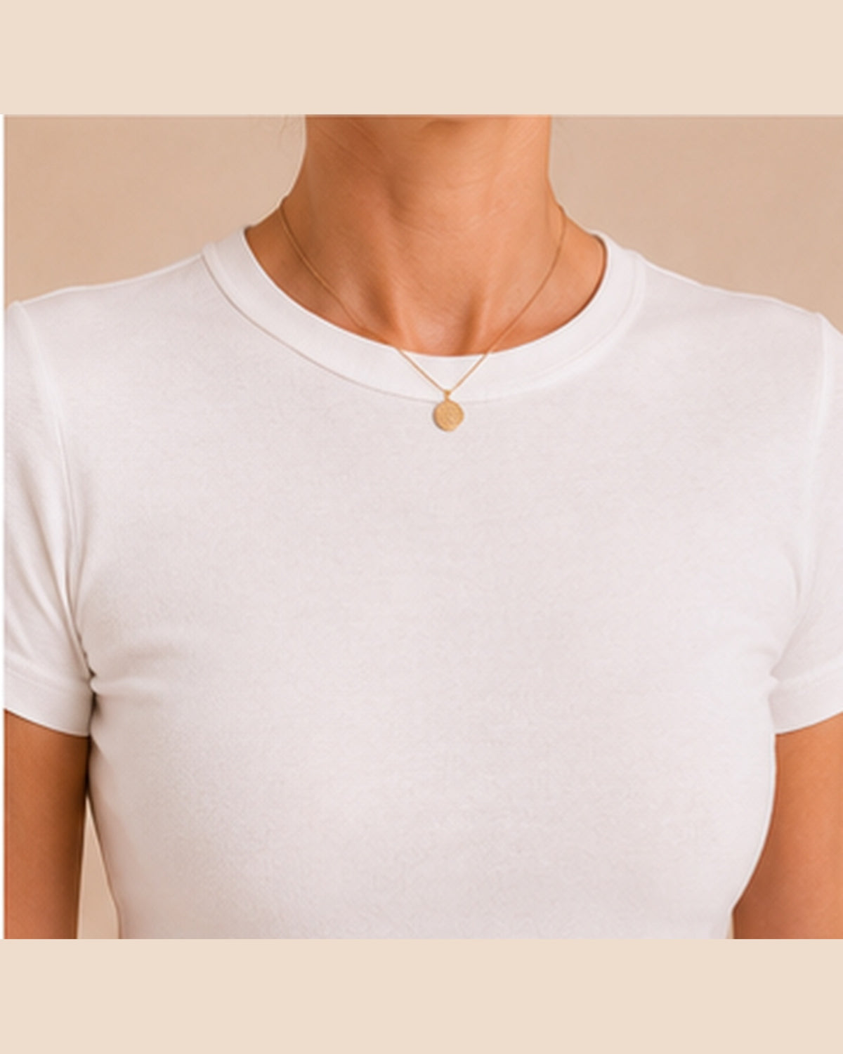 White T-shirt crew neckline detail