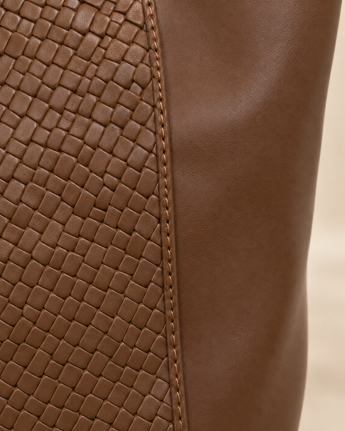 Woven brown scarf tote bag - woven and smooth panel seam